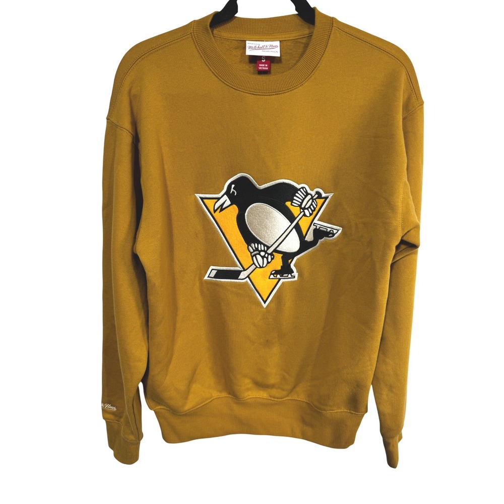Mitchell & Ness Men's S Pittsburgh Penguins NHL Crewneck Tan Fleece Sweatshirt